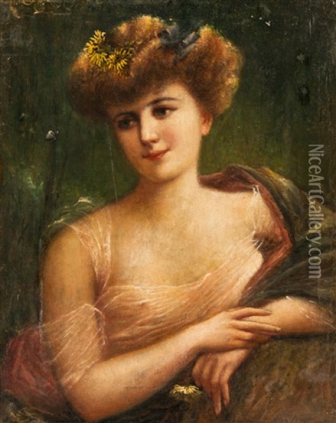 Woman With A Flower Oil Painting - Emile Vernon