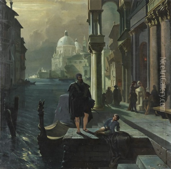 Nachtliche Szene In Venedig Oil Painting - Federico Moja