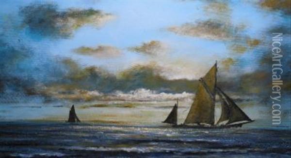 Schooners At Dawn Marine Oil Painting - John E. Downing