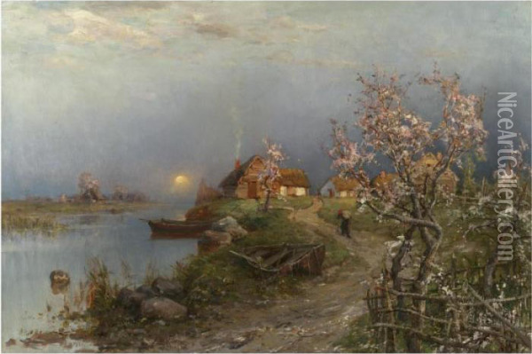 Dusk On The River Aa Oil Painting - Iulii Iul'evich (Julius) Klever