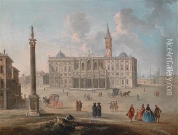 Blick Auf Die Basilika Santa Maria Maggiore In Rom Oil Painting - Antonio Joli