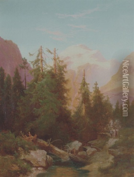 Alpelandskab Med Kone Ved En Baek Oil Painting - Franz August Otto Krueger