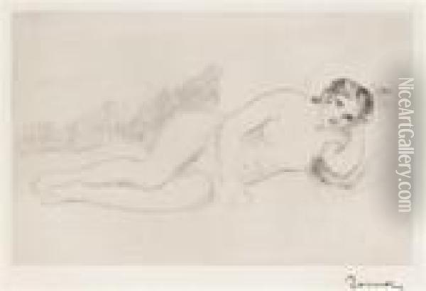 Femme Nue Couchee (tournee A Droite) (1ere Planche) Oil Painting - Pierre Auguste Renoir