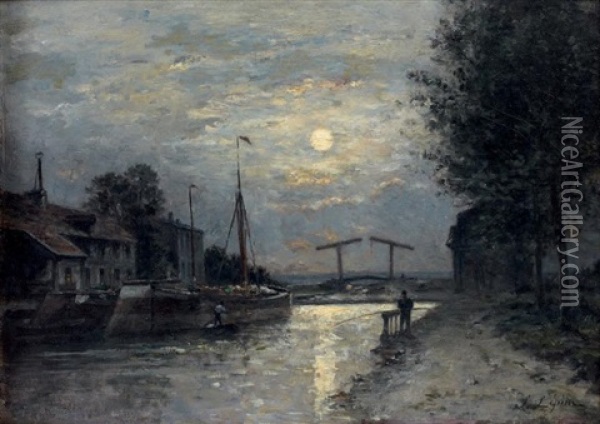 Canal Saint-denis, Effet De Lune Oil Painting - Stanislas Lepine