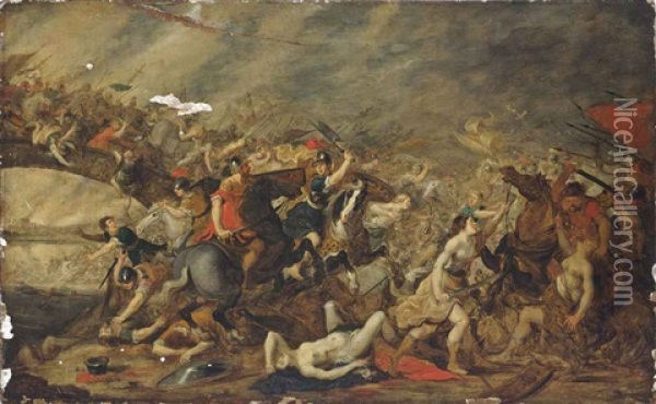 The Battle Of The Amazons Oil Painting - Hans Jordaens III