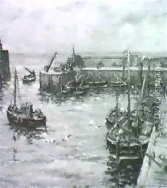 Morning In The Harbour Oil Painting - Andrew Archer Gamley