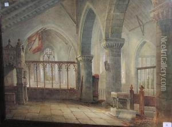 Church Interior Oil Painting - Frederick William Booty