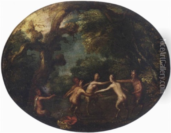 A Wooded Landscape With Satyrs At A Bacchanalia Oil Painting - Jan Brueghel the Elder