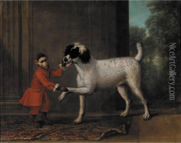 A Favorite Poodle And Monkey Belonging To Thomas Osborne, The 4th Duke Of Leeds Oil Painting - John Wootton