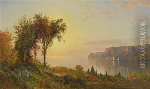 The Hudson (scene On The Hudson; On The Hudson) Oil Painting - Jasper Francis Cropsey