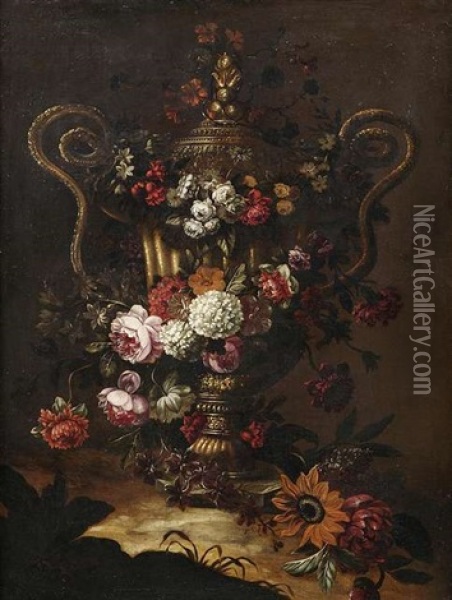 Blumenstilleben Mit Einer Schlangenhenkelvase Oil Painting - Pieter Casteels III