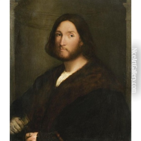 Portrait Of A Gentleman, Said To Be Aurelio Onigo, Half-length And Holding A Book Oil Painting - Jacopo Palma il Vecchio