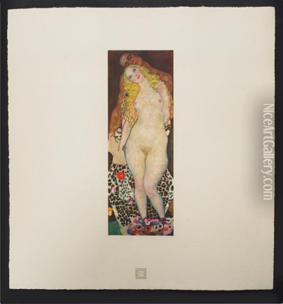 Adam And Eve Oil Painting - Gustav Klimt