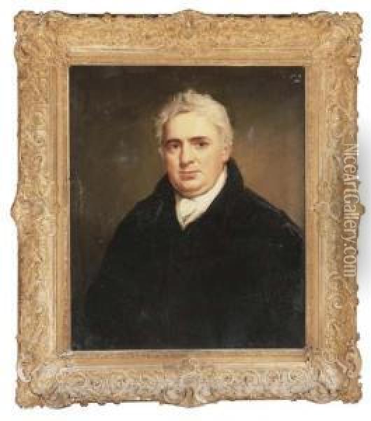 Portrait Of Emmanuel Aller, Bust-length, In A Black Coat And White Cravat Oil Painting - William Owen