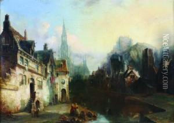 Village Scene Oil Painting - Pierre-Henri-Theodore Tetar van Elven