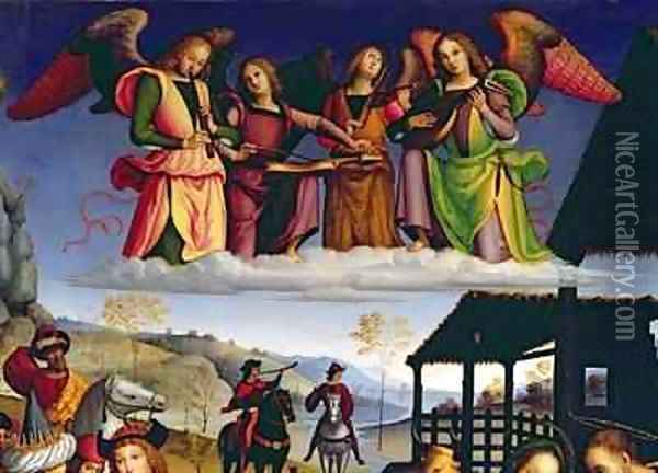 The Adoration of the Magi detail of angel musicians Oil Painting - San Giorgio Eusebio da