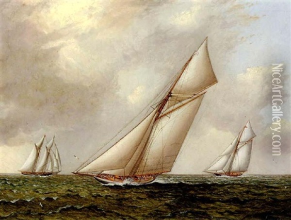 Vigilant Vs. Valkyrie Ii In The 1893 America's Cup Oil Painting - James Edward Buttersworth