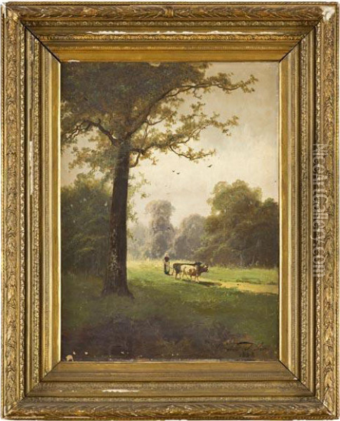 Paesaggio Con Mucche Al Pascolo Oil Painting - Ferdinand Joseph Gueldry