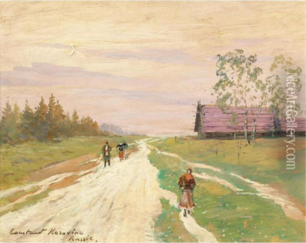 Peasants On A Country Road Oil Painting - Konstantin Alexeievitch Korovin