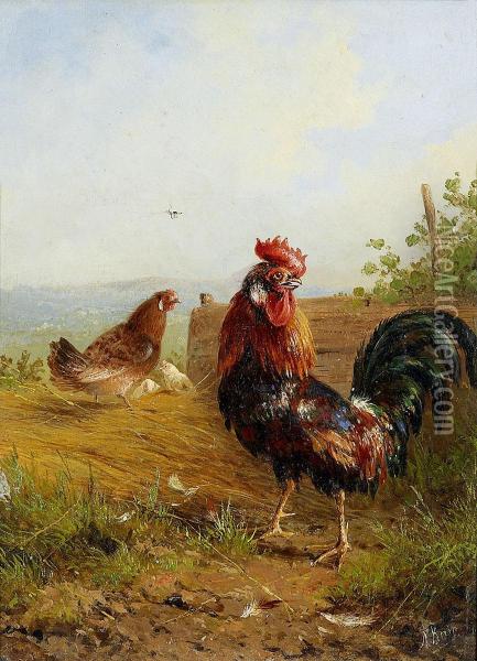 Tupp Och Hona I Landskap Oil Painting - Joseph Augustus Knip