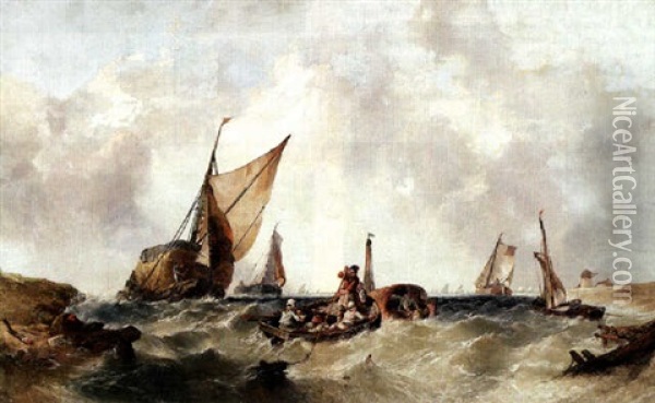 Shipping Off The Coast Oil Painting - Alfred Montague
