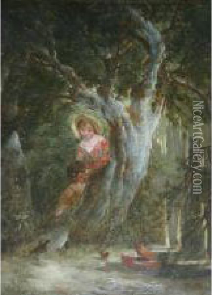 Two Children With A Bird Trap Oil Painting - William Collins