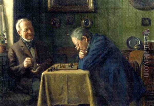 Head-to-head: A Game Of Chess Oil Painting - Max Barascudts