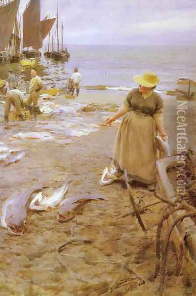 Fiskmarknad I St Ives Oil Painting - Anders Zorn