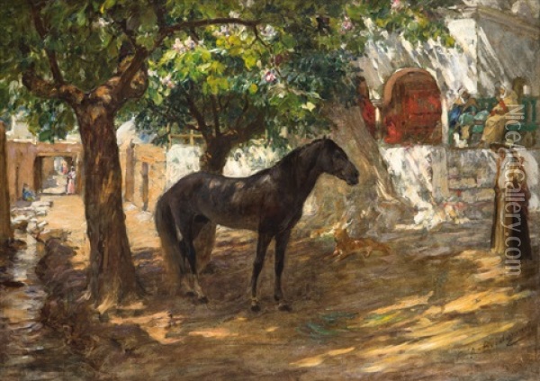 Village Dans Le Sahara Oil Painting - Frederick Arthur Bridgman