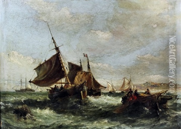 Fishing Boats At Sea Oil Painting - Samuel W. Calvert