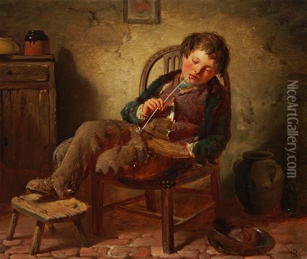 His First Smoke Oil Painting - Edwin Bale