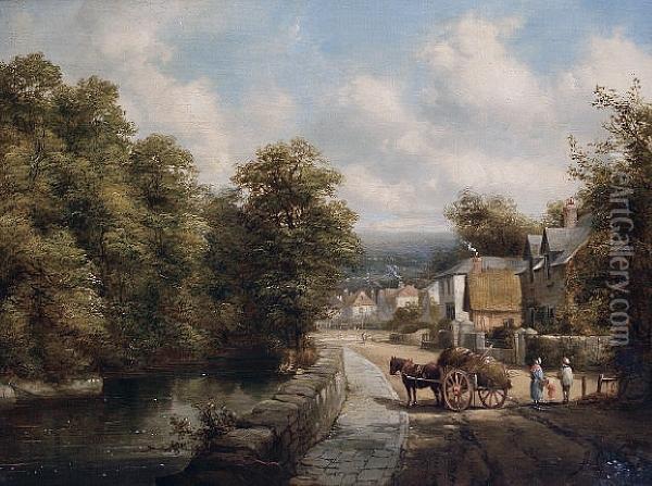 A Horse And Cart Beforecottages Oil Painting - Alfred Gomersal Vickers