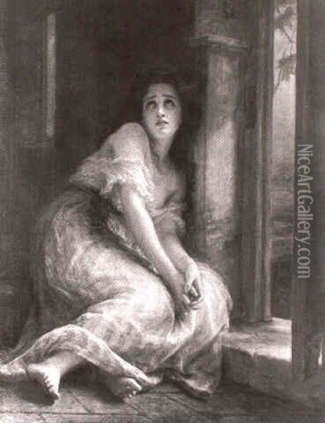 Portrait Of A Young Girl Sitting By A Window Oil Painting - Bernardo Amiconi
