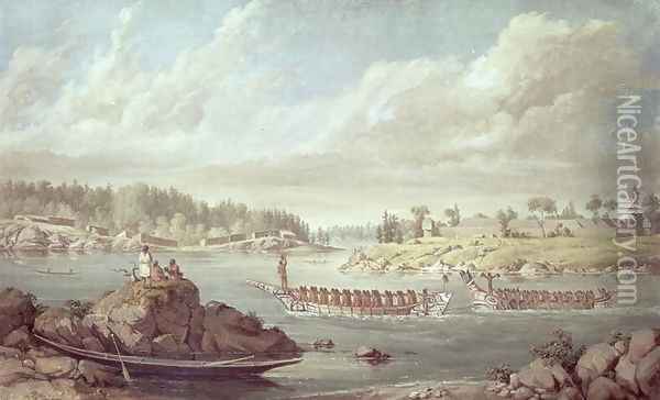 Makah returning in their war canoes Oil Painting - Paul Kane
