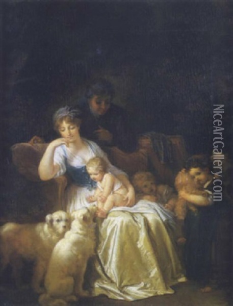 Une Famille Dans Son Jardin Oil Painting - Marguerite Gerard