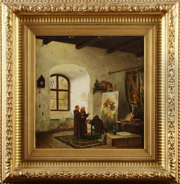 Klosterinterior Med Munkar Oil Painting - Vincent Stoltenberg Lerche