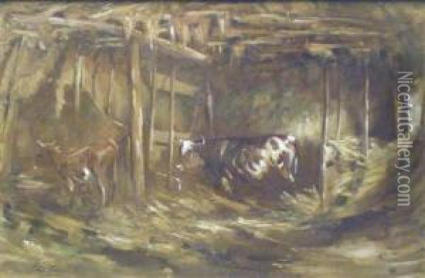 The Byre Oil Painting - George Pirie