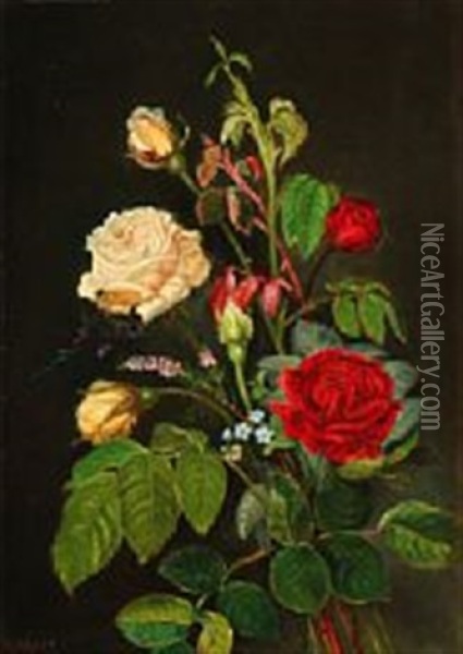 A Bouquet Of Colourful Roses Oil Painting - Augusta Dohlmann