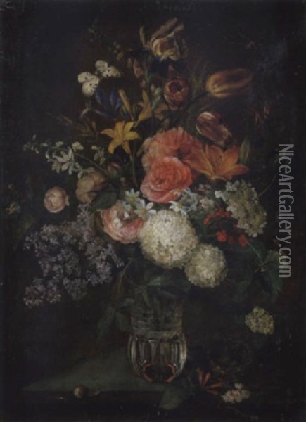 Blumenstilleben Mit Vogelnest Und Schnecke Oil Painting - Adolf Blankenburg