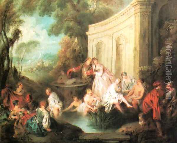 Women Bathing Oil Painting - Jean-Baptiste Joseph Pater