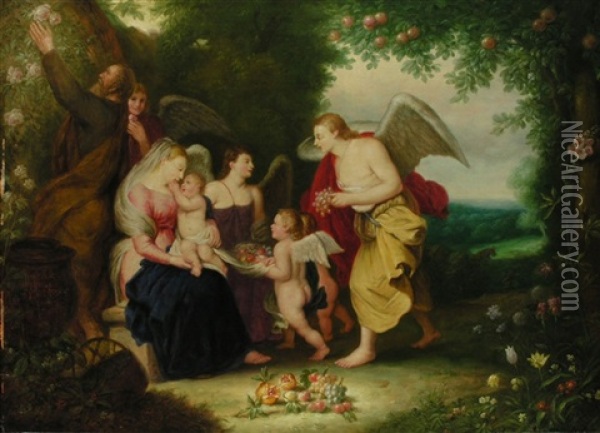 Heilige Familie Bei Der Rast Oil Painting - Frans Bartholomeus Douven