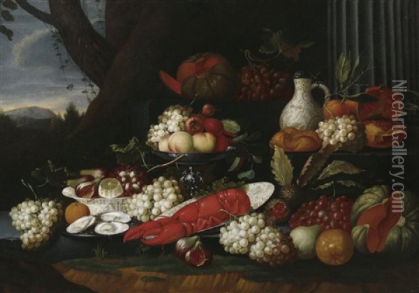 Stilleben Mit Fruchten, Austern Und Hummer Oil Painting - Jan Pauwel Gillemans The Elder