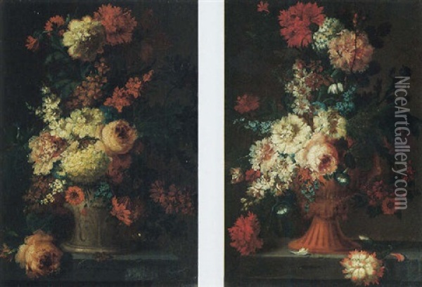 Still Life Of Roses, Carnations, Morning Glory, Stocks, Popies And Lilacs In A Gilt Vase Oil Painting - Jan-Baptiste Bosschaert