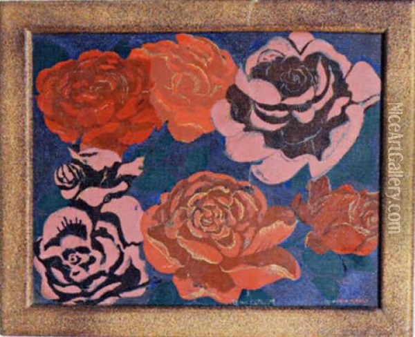Roses En Fleurs Oil Painting - Jean Dunand