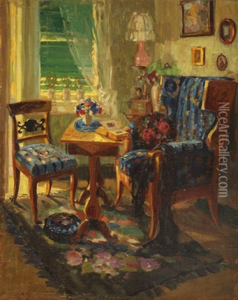 Wohnzimmerinterieur - Der Lieblingsplatz Oil Painting - Ferdinand Dorsch