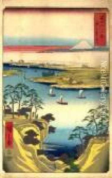 Vue De La Colline Konodai Et De La Riviere Tonegawa Oil Painting - Utagawa or Ando Hiroshige