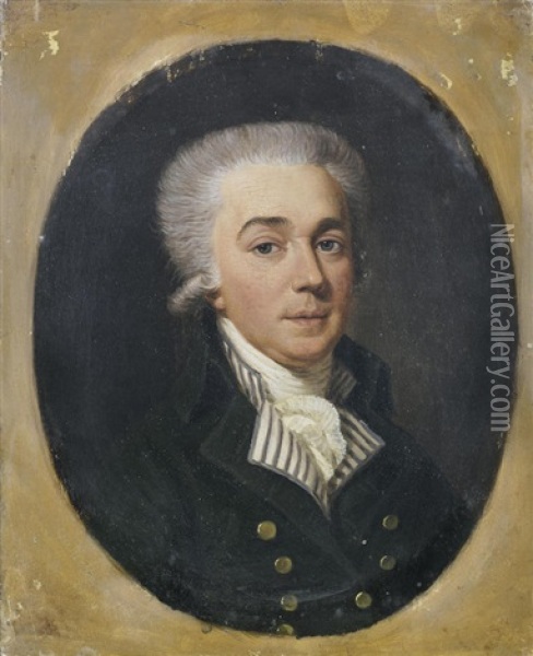 Portrait Of A Gentleman, Bust-length, In A Blue Coat, Within A Painted Oval Oil Painting - Ludwig Guttenbrunn