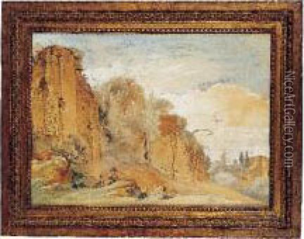 Berger Jouant De La Flute Dans Des Ruines Oil Painting - Jean-Michel Moreau