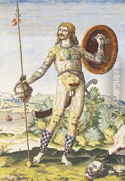 Pictish man, from Admiranda Narratio..., engraved by Theodore de Bry (1528-98) 1585-88 Oil Painting - John White