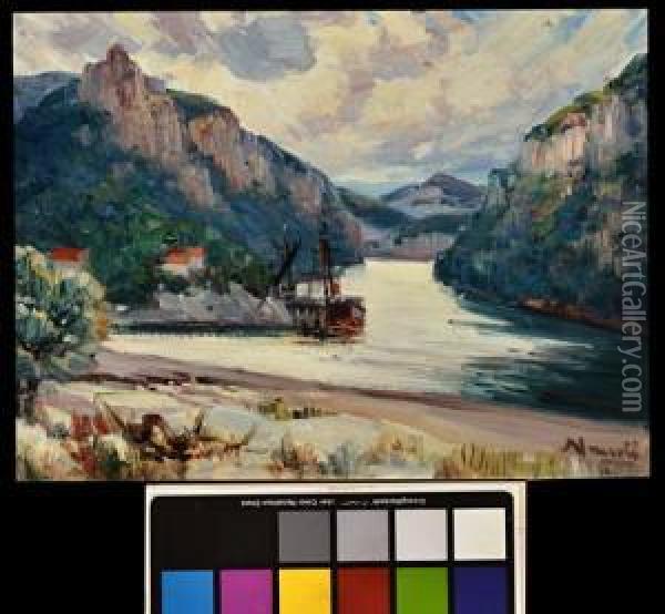 Lagoon With Moored Boat, Port St John Oil Painting - Hugo Pieter Naude